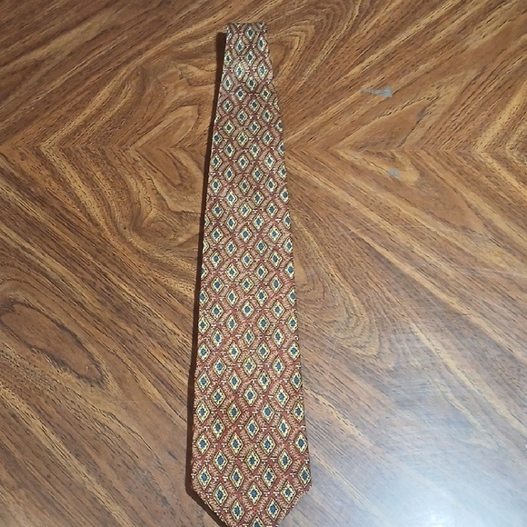 Make Offer!Joseph Abboud Brown and Green Textured Tie with Geometric Pattern - Picture 1 of 3